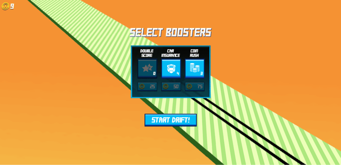 Drift Boss Game Booster Select Screen
